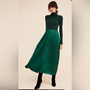 Anthropologie The Thea Long Sleeve Twofer Green Maxi Dress